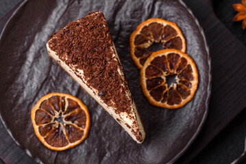 Delicious sweet piece of cheesecake with mascarpone cheese