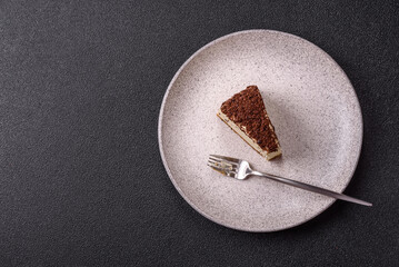 Delicious sweet piece of cheesecake with mascarpone cheese