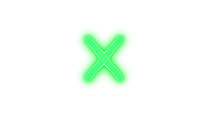 Fototapeta premium X icon green color glowing neon on transparent background