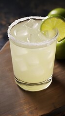 Refreshing margarita with lime and salt rim in a clear glass