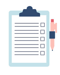 Paper tablet with pen and list icon. Flat style illustration
