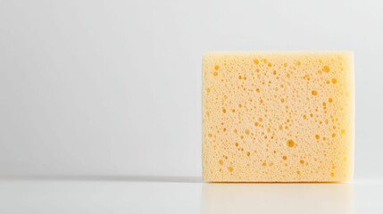 Minimalist yellow sponge on white background for cleaning and household concept