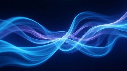 A digital wave moving in a constant distortion of light, with smooth curves in shades of blue, purple, and cyan. Generative Ai.