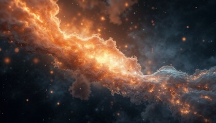 Fototapeta premium Cosmic nebula with glowing orange clouds and sparkling stars in space