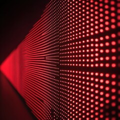 Red illuminated display panel with repeating pattern in darkness, abstract technology background, for visuals