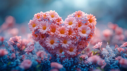 Fototapeta premium A beautifully arranged heart-shaped bouquet of colorful flowers in a vibrant and artistic display