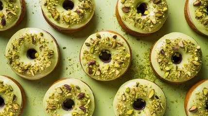 Pistachio cream-filled donuts with crushed pistachios