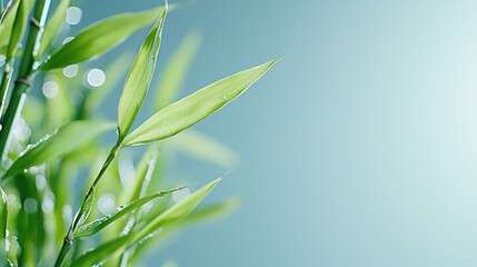 Fototapeta premium Dewy bamboo leaves, nature background, serenity, spa
