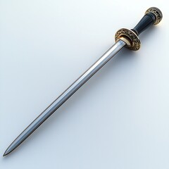 Elegant decorative sword with black handle and gold detailing on white background