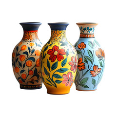 Hand-Painted Ceramic Lamps with Decorative Patterns Isolated on Transparent Background