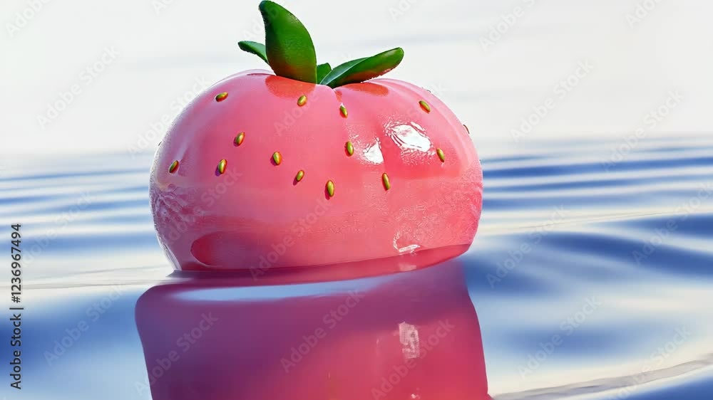 Aufkleber floating strawberry-shaped object in a calm water setting during daylight hours