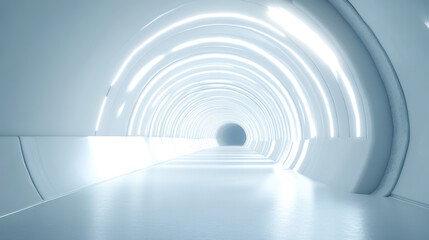 Fototapeta premium White tunnel with radiant light 3d render illustration. 3D Illustration