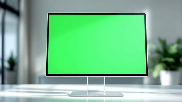 Green Screen Computer Monitor Mockup on Office Desk - Perfect for Presentations