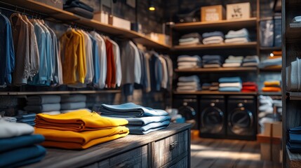 Clothing display and shopping experience in a boutique cozy atmosphere interior view fashion concept