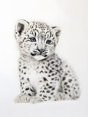 Obraz premium snow_leopard_cub_on_white_background
