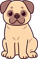 Cute cartoon pug sitting. Simple drawing, vector clip art illustration.