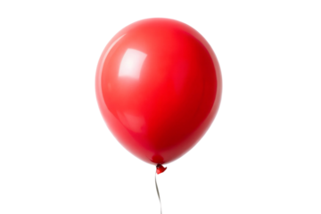 Vivid Red Balloon Floating on Transparent Background.