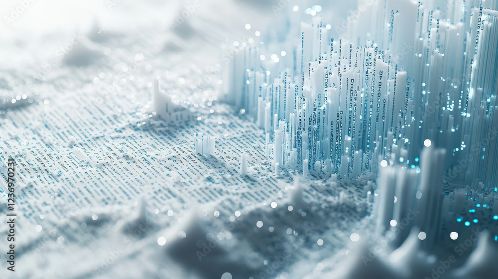 Poster big data concept blue program code white and grey background 3d render illustration
