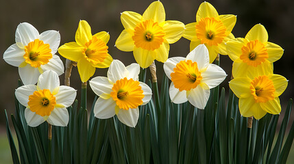 Daffodils blooming in garden, spring flowers, nature background, floral arrangement, for greeting cards