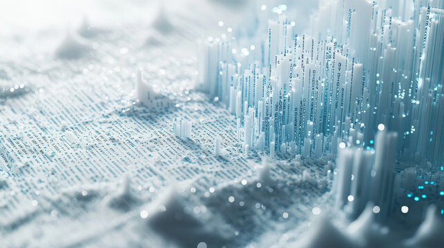 Big data concept blue program code white and grey background 3d render illustration