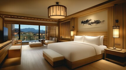 Serene Mountain View Suite: Luxurious Wooden Getaway