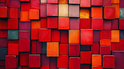 abstract colourful red mosaic pattern cube patches background texture 2d illustration