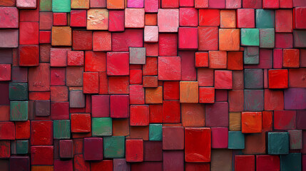 abstract colourful red mosaic pattern cube patches background texture 2d illustration