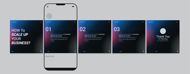 Business carousel post template for advertising, Set of carousel post for Instagram and LinkedIn, Editable social media carousel layout, template eps 10.
