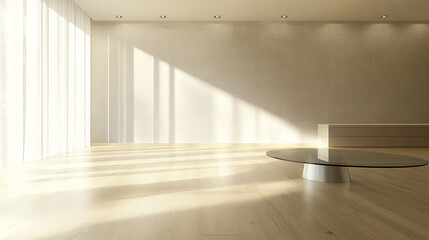 Obraz premium glass table room modern interior in empty room with wooden floor 3d render illustration