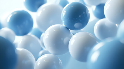 white bubbles in front of soft blue background with reflections 3d render illustration