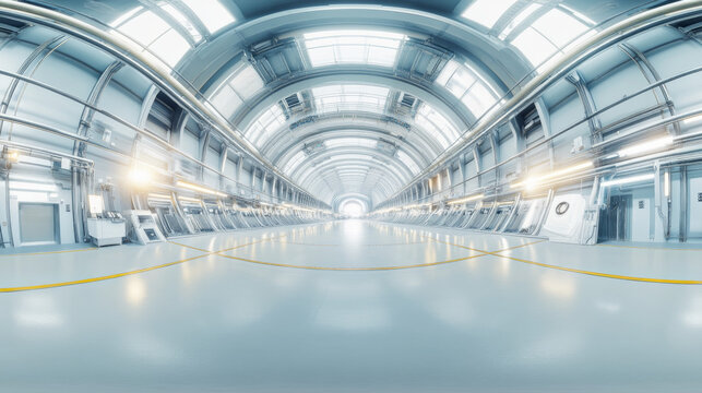 3d illustration spherical full 360 vr degrees hdr style panorama, white futuristic industrial 3D render hall