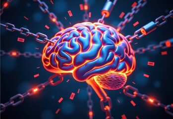 A human brain encased in chains, symbolizing mental health struggles, anxiety, or feeling trapped.