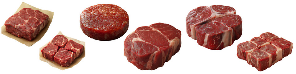 Fototapeta premium Meat steak pieces, fresh product, 3d rendering
