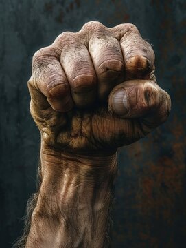 A clenched fist, full of emotion, highlighted by dramatic soft lighting that showcases its strength