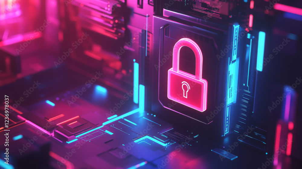 Aufkleber security lock on at symbol - computer security concept 3d illustration render