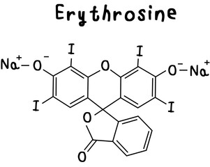 chemical structure of Erythrosine ,food addtive coloring illustration on transparency background