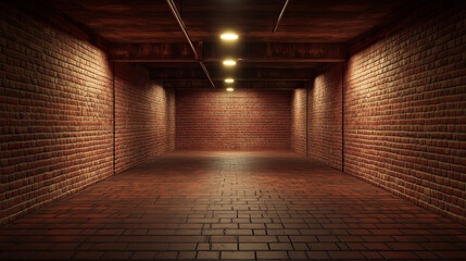 Empty basement room with brick wall and lights 3d render illustration. 3D Illustration