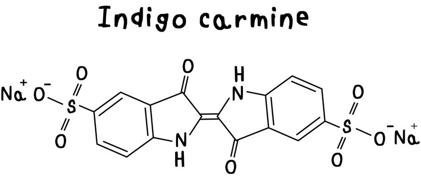 chemical structure of Indigo carmine ,food addtive coloring illustration on transparency background