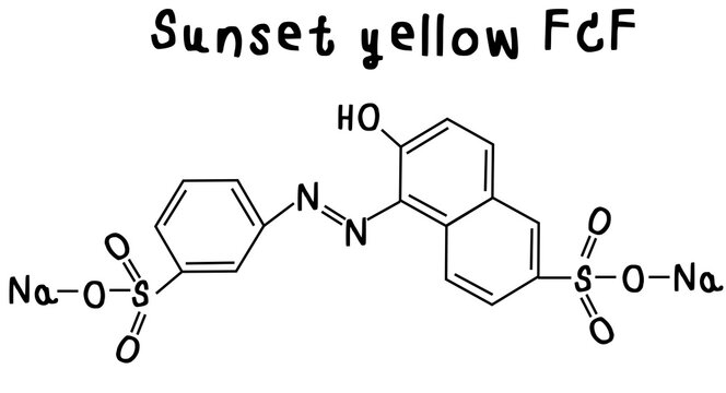 chemical structure of Sunset yellow FCF orange yellow s  ,food addtive coloring illustration on transparency background