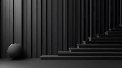 Obraz premium Dark room with sphere and stairs.