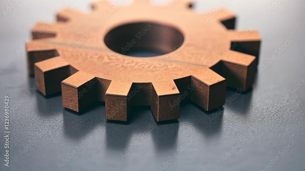 Poster interlocking metallic gears close-up for teamwork concept and industrial precision design in stock p