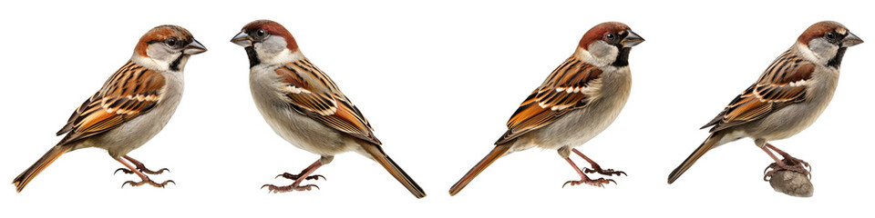 Fototapeta premium Sparrow side view isolated on transparent background, PNG, Set of