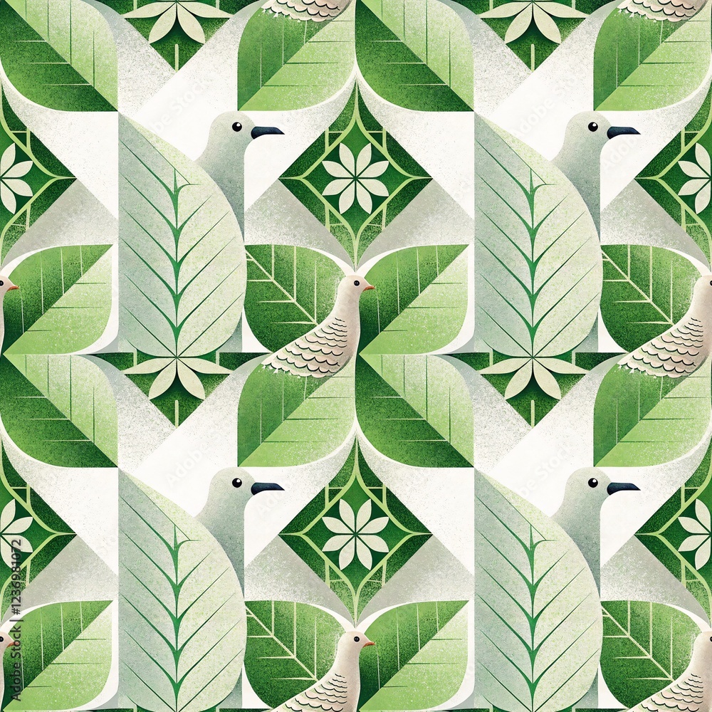 Poster geometric dove pattern: a captivating and modern seamless pattern featuring stylized doves nestled w