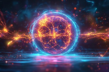 Fototapeta premium Dynamic energy sphere visualization digital art futuristic environment vibrant colors abstract concept