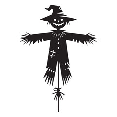 Spooky Scarecrow Silhouette Halloween Decoration Vector Illustration