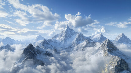 Naklejka premium Majestic mountains and clouds under blue sky 360 panorama vr environment map. 3D Illustration
