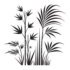 Obraz premium Elegant Black Silhouette Tropical Plants Wall Art Design