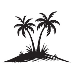 Two Palm Trees on Island Silhouette Vector Illustration