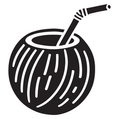 Coconut Drink with Straw Silhouette Vector Illustration