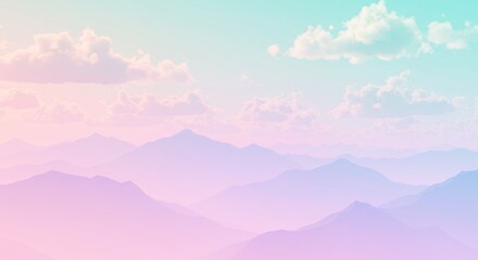 Fototapeta premium Pastel Mountain Range Landscape Soft Sky Clouds